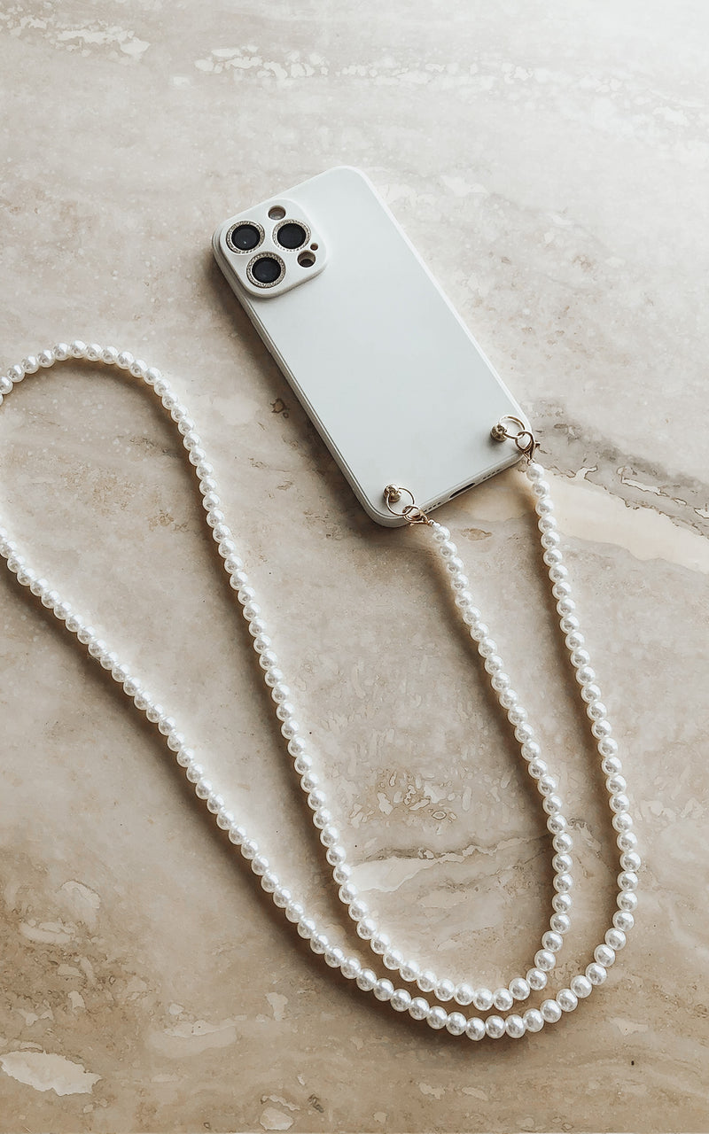 White Luxury iPhone Case & Pearl Lanyard Strap Phone – HOUSE OF MAGUIE
