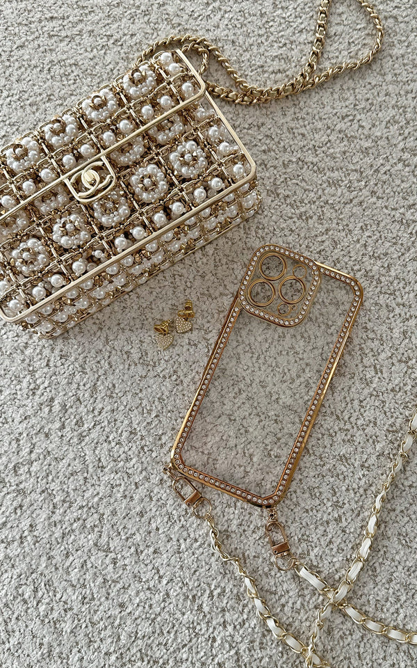 Gold Luxury iPhone Case Cover & Gold Chain Lanyard Strap Phone Accessories