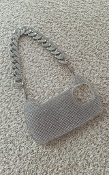 Rhinestone Embellished Iphone Case Cover & Silver Chunky Chain Strap Phone Accessories