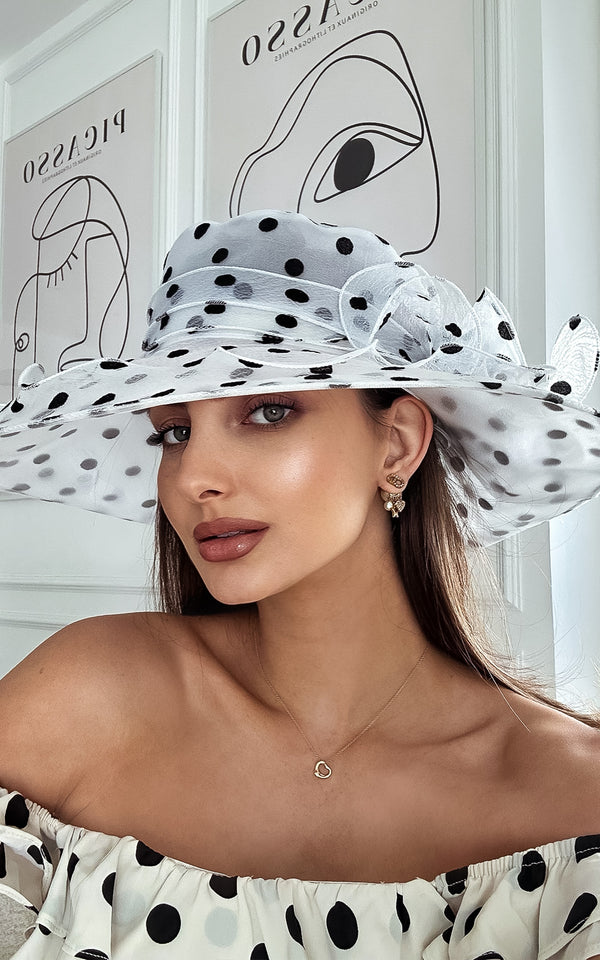 Elizabeth Polka Dot Chiffon Large Hat