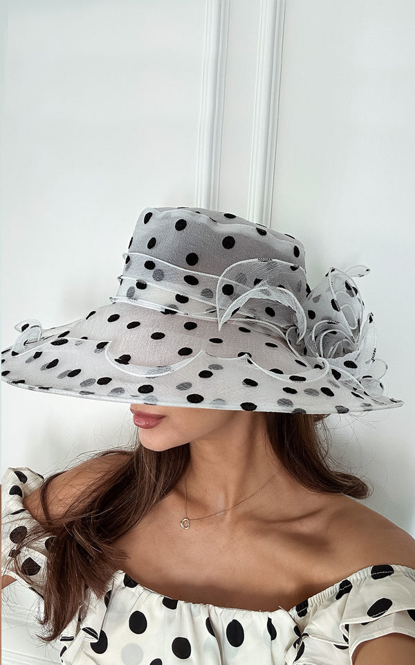 Elizabeth Polka Dot Chiffon Large Hat