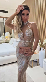 Rhinestones Embellished Midi Dress 