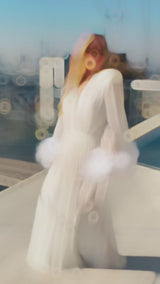 Soft Life Socialite – White Maxi Dress With Feathered Bell Sleeves & Detachable Skirt
