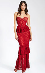 Quennell Red Lace Bustier Peplum Top Mermaid Style Party Maxi Dress