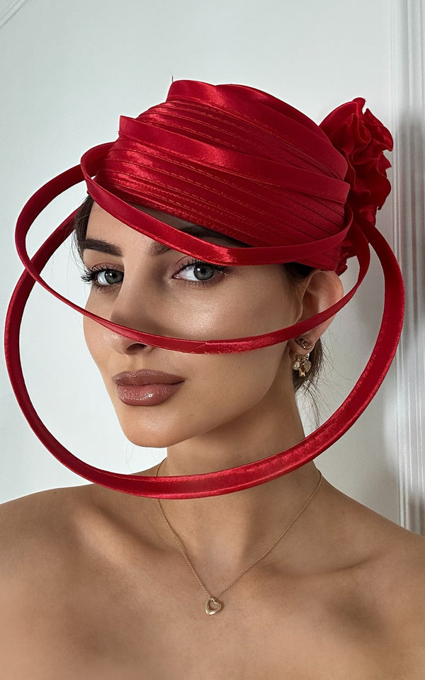 Anne Red Abstract Fascinator Hat