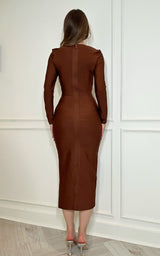 Derby Darling Brown Bandage Long Sleeve Midi Dress