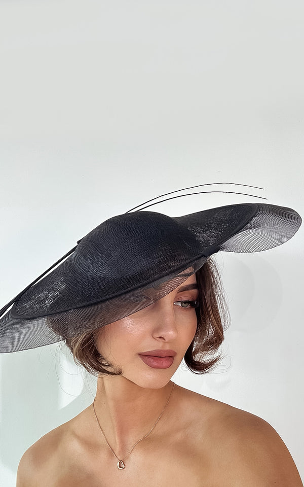 Kate Black Flat Headband Side Fascinator