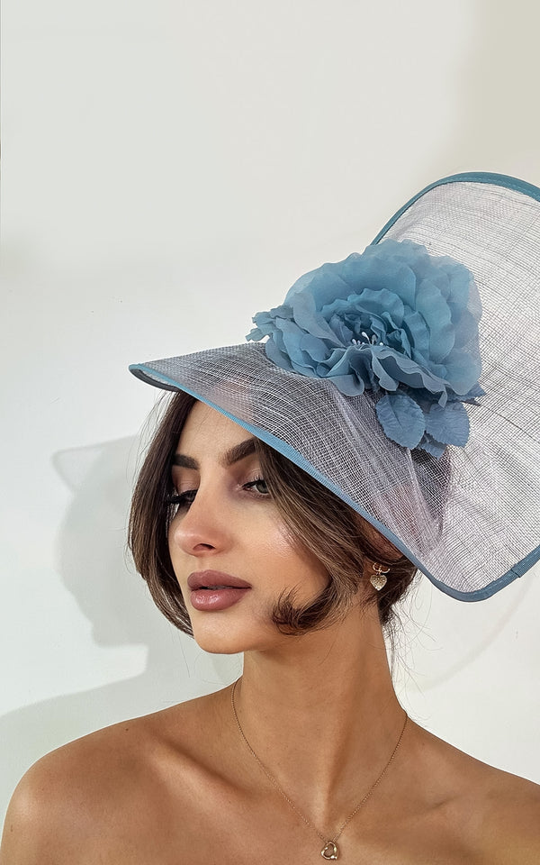 Charlotte Blue Asymmetric Large Flower Fascinator