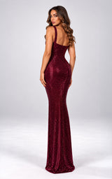 Malbec Burgundy Rhinestone Embellished Square Neckline Figure Enhancing Maxi Dress