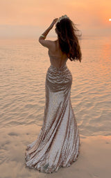 She’s Golden Rose Gold Sequin Crystal  Corset Maxi Dress MADE TO ORDER