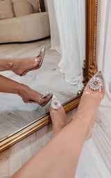 Step in Poise Roud Crystal Encrusted Perspex Strap Heels