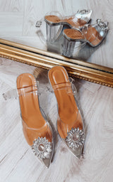 Step in Poise Roud Crystal Encrusted Perspex Strap Heels