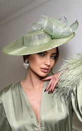 Pistachio Green Fascinator Feather Detail Races Hat