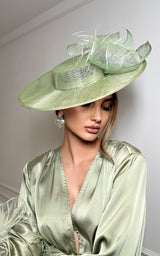 Pistachio Green Fascinator Feather Detail Races Hat