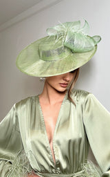 Pistachio Green Fascinator Feather Detail Races Hat