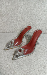 Crystalia Round Crystal Encrusted Perspex Sling-Back Heels