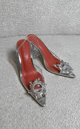Crystalia Round Crystal Encrusted Perspex Sling-Back Heels