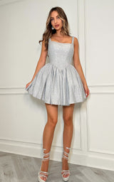 Silver Glitter Corset Style Skater Mini Dress