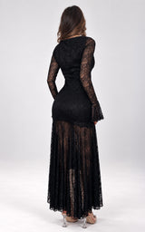 Roxana Black Lace Long Sleeve Mermaid Style Midi Dress