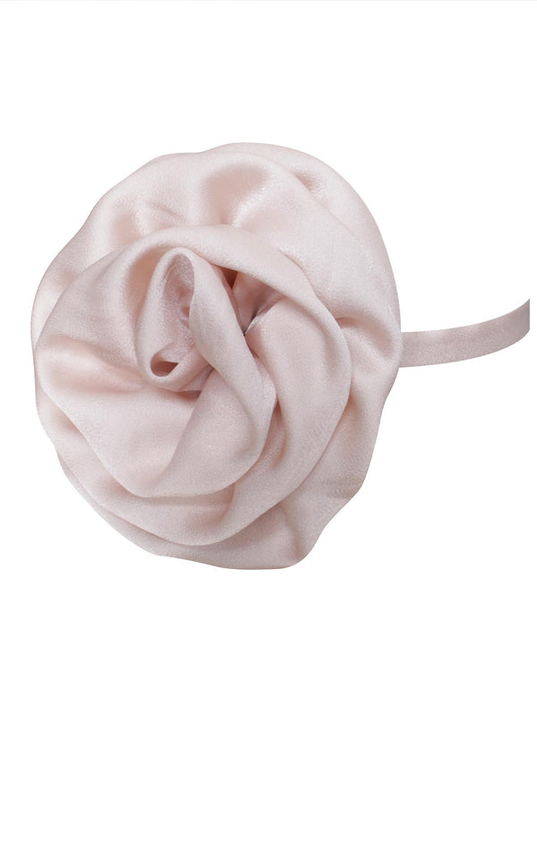 Pale Pink Satin Rose Flower Choker Necklace