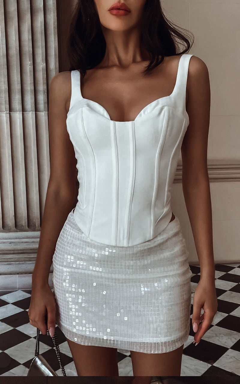 The Sassiest Girl White Sequin Summer Edit Mini Skirt