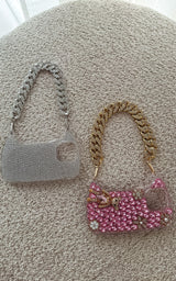 Pink Rhinestone Embellished Iphone Case Cover & Gold ChunkyChain Strap Phone Accessories