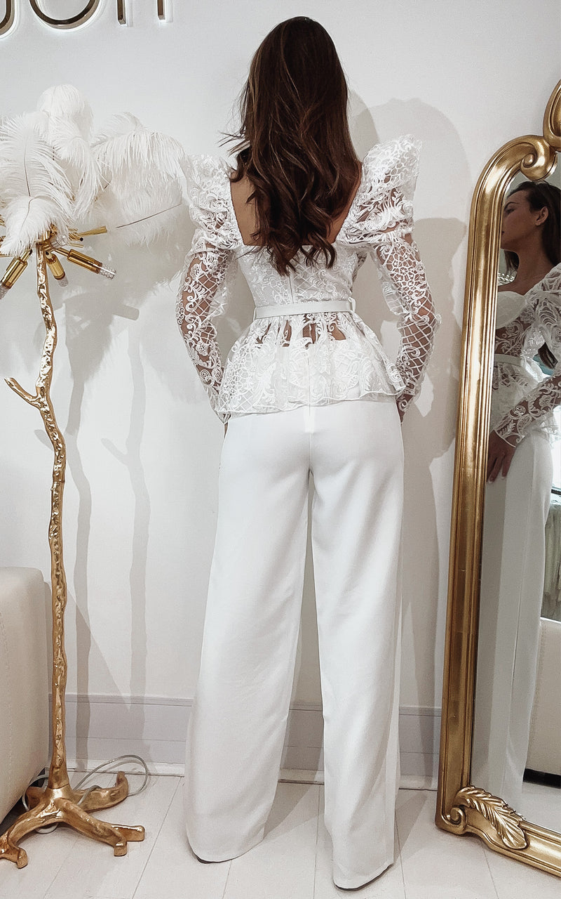 white lace  wedding outfits for women  wedding guest outfit  wedding guest best outfits  the bride  NEW MATCHING SETS & COORDINATES  nadine merabi  mother of the bride  matching top and trousers set  LACE  embroidered wedding dress  Bridalwear  bridal party  best bridalwear online boutique in london