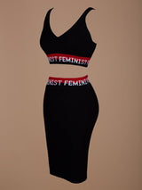 FEMINIST BLACK KNIT TOP & SKIRT SET - HOUSE OF MAGUIE     