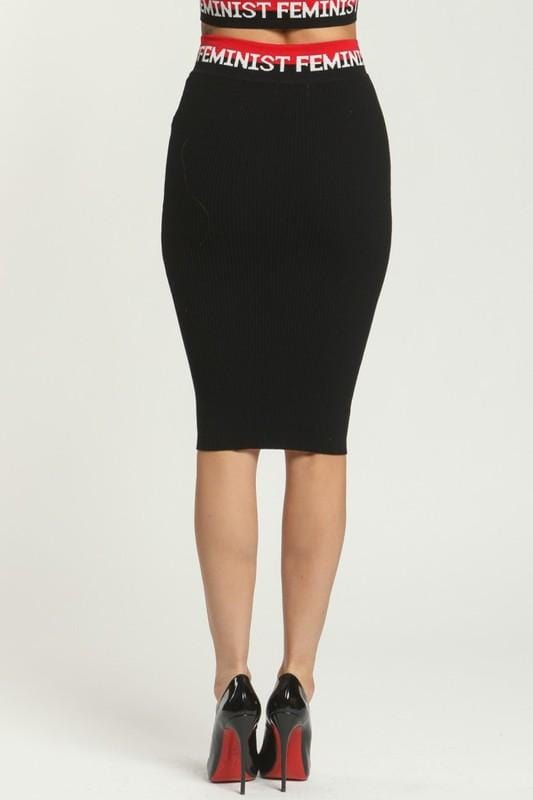 FEMINIST BLACK KNIT TOP & SKIRT SET - HOUSE OF MAGUIE     