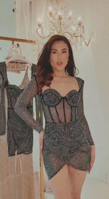 Kendall Plunged Bustier & Detachable Sleeves Cocktail  Party Wrap Dress
