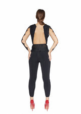 DONATELLA BLACK SHEER MESH  EMBROIDERY DEEP PLUNGE TOP - HOUSE OF MAGUIE     