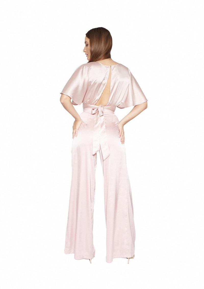 BELAMINA ROSE SATIN PLEATED PALAZZO TROUSERS - HOUSE OF MAGUIE     
