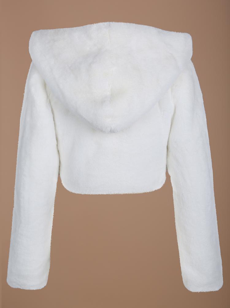 LUXUO WHITE VEGAN FUR HOODED LUXE PREMIUM JACKET - HOUSE OF MAGUIE     