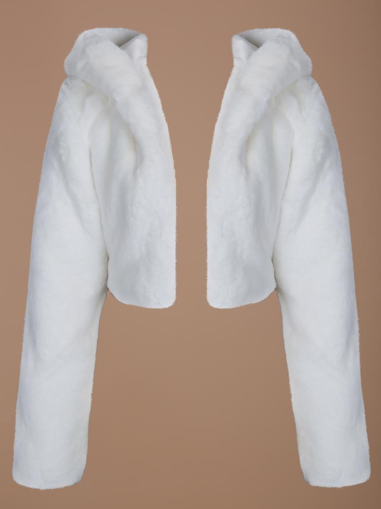 LUXUO WHITE VEGAN FUR HOODED LUXE PREMIUM JACKET - HOUSE OF MAGUIE     