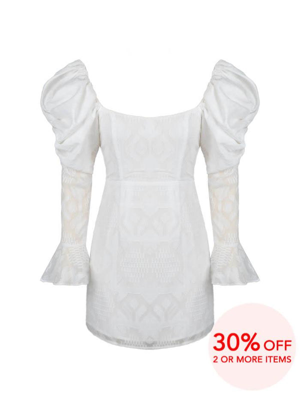 BOO BOO WHITE PUFF SLEEVES MINI DRESS