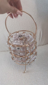 Pretty Little Thing Gold  Rhinestones Embellished Cage Clutch Bag