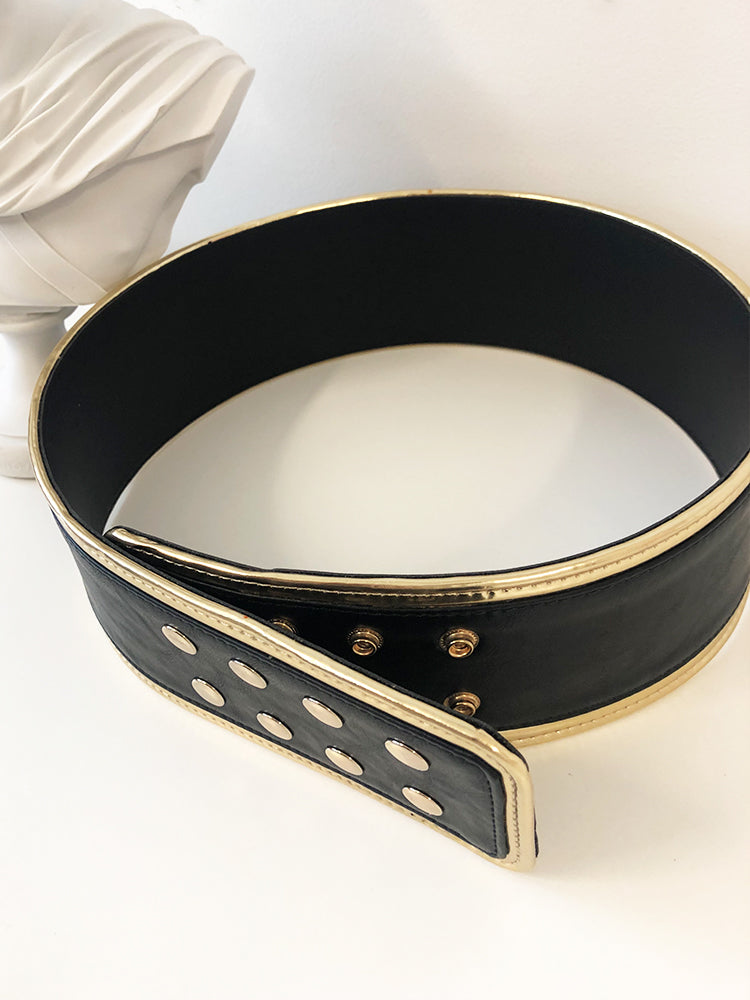 wide belt, waist belt, balmain belt, black and gold belt, belt, black belt, gold belt, statement belt, big belt, zara belt, shaping belt, snap buttons belt,