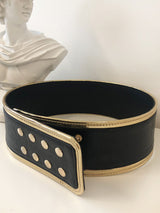 wide belt, waist belt, balmain belt, black and gold belt, belt, black belt, gold belt, statement belt, big belt, zara belt, shaping belt, snap buttons belt,
