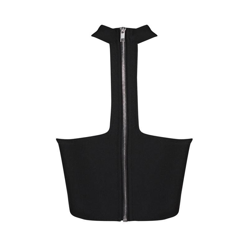 CAIT BLACK COLLAR DETAILS BANDAGE TOP - HOUSE OF MAGUIE     