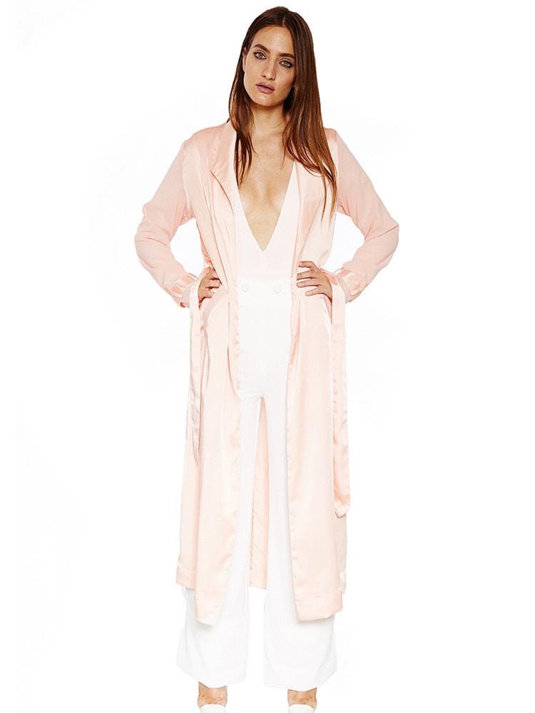 DORIANA PEACH SILK & CHIFFON DUSTER COAT - HOUSE OF MAGUIE     