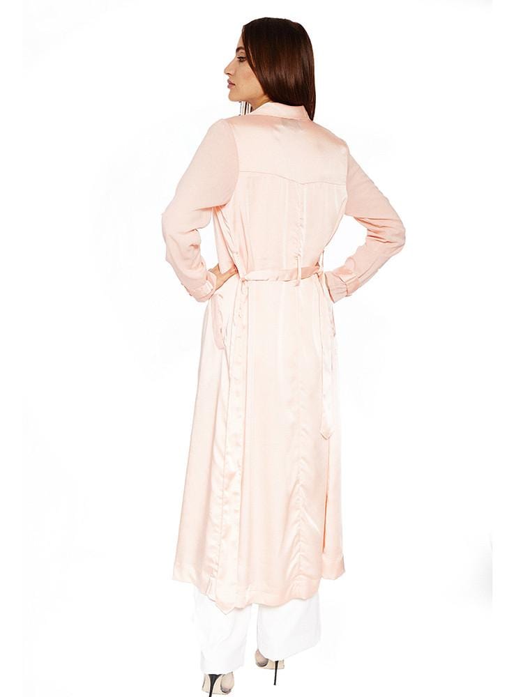 DORIANA PEACH SILK & CHIFFON DUSTER COAT - HOUSE OF MAGUIE     