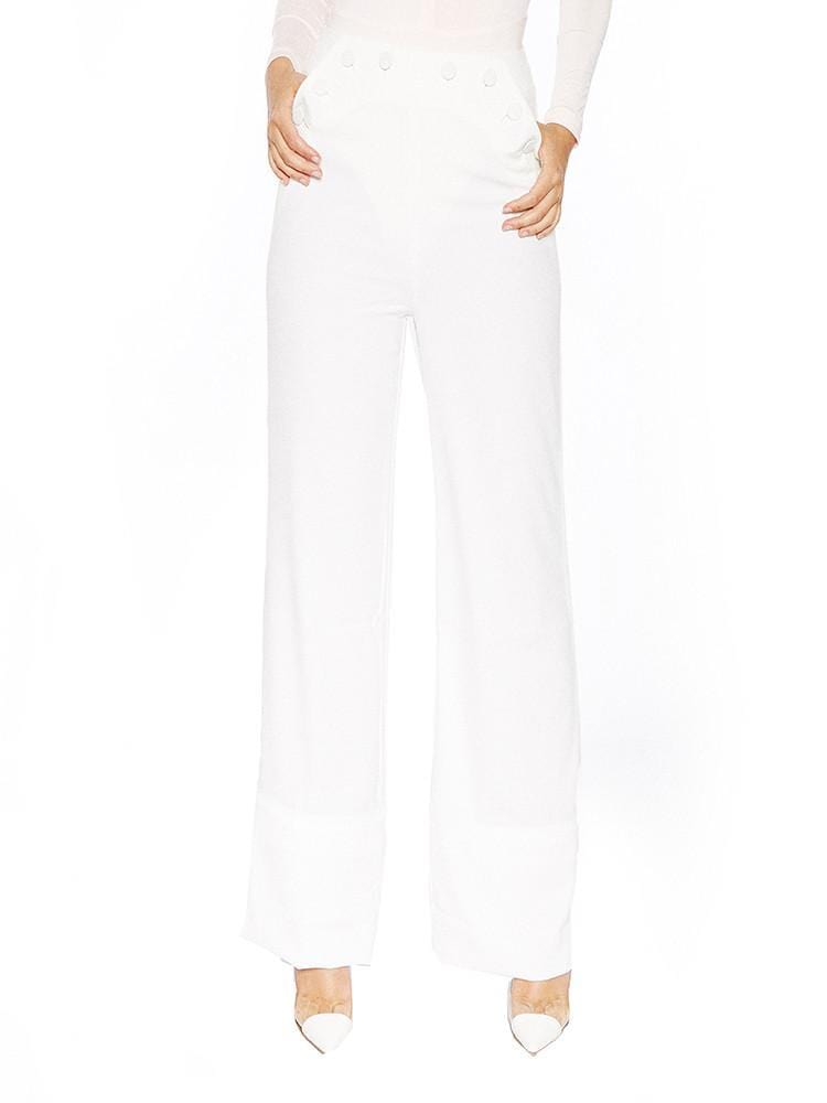 BELIA WHITE HIGH WAIST WIDE LEG CREPE TROUSERS - HOUSE OF MAGUIE     