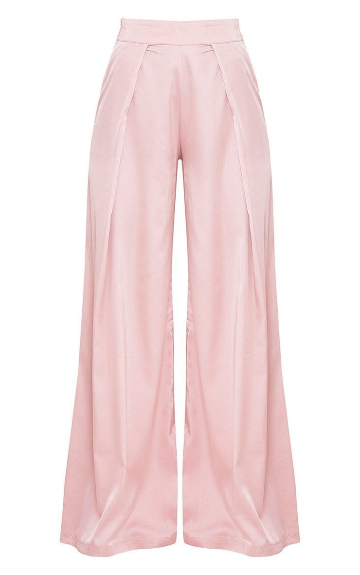 BELAMINA ROSE SATIN PLEATED PALAZZO TROUSERS - HOUSE OF MAGUIE     