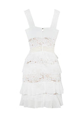 AMORA WHITE RUFFLE SKIRT LACE UP DESIGN CHIFFON & LACE DRESS - HOUSE OF MAGUIE     