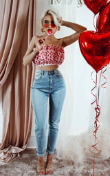 Hearts in Love Red Doted Pleated Strapless Top