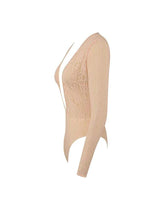 MALAKAPOUR BLUSH DEEP PLUNGE MESH BODYSUIT