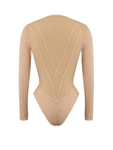 MALAKAPOUR BLUSH DEEP PLUNGE MESH BODYSUIT