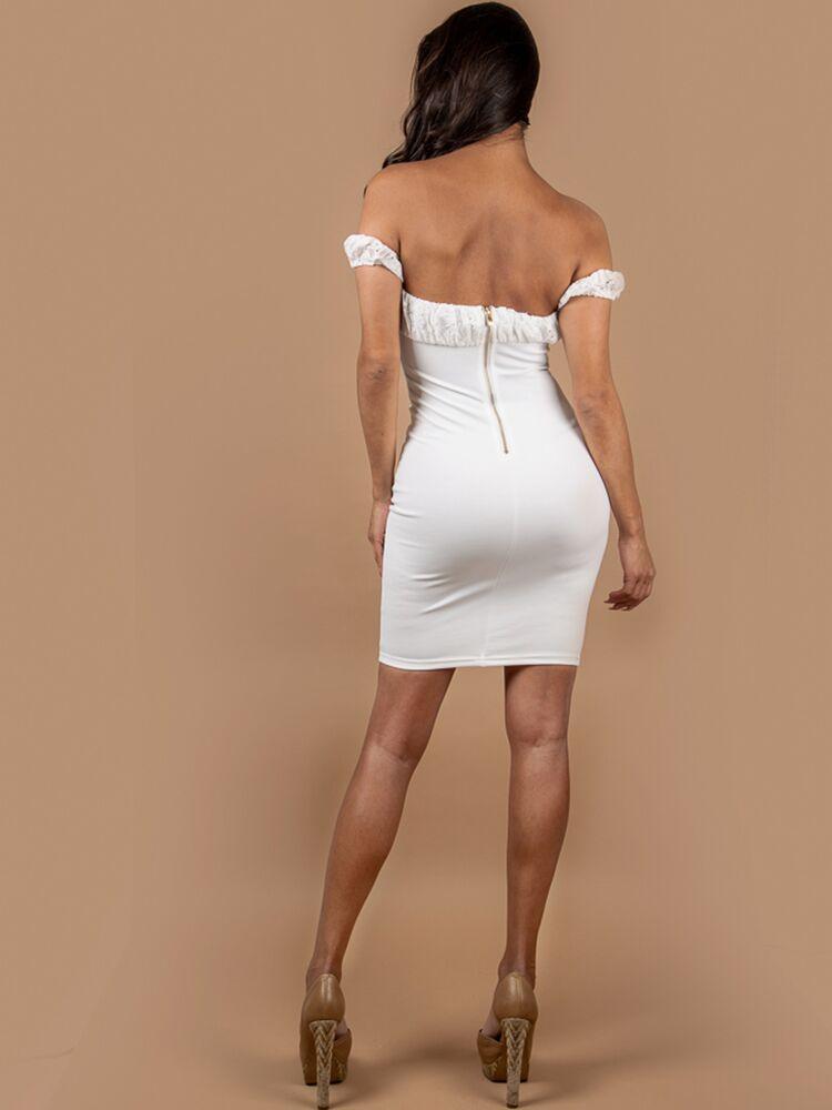MARCELLA WHITE PUFF SLEEVES BARDOT STYLE MINI DRESS