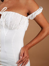 MARCELLA WHITE PUFF SLEEVES BARDOT STYLE MINI DRESS