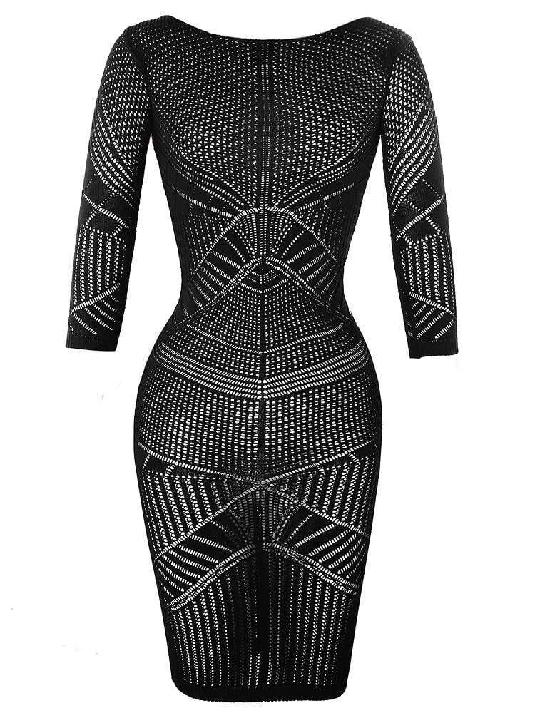 MORANA BLACK KNITTED CURVE CREATOR BODYCON DRESS